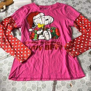 Peanuts Youth XL 14-16 Snoopy Christmas All I Want is my BFF Long Sleeve T